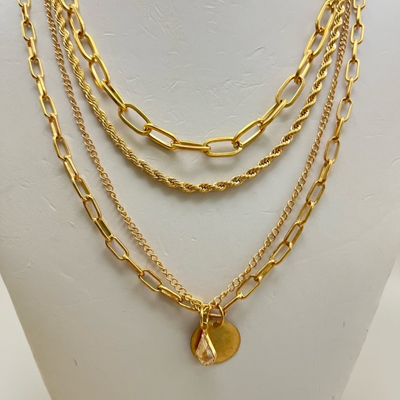 Jewelry - Gold Layered Necklace with Paperclip Rope and Link Chains
